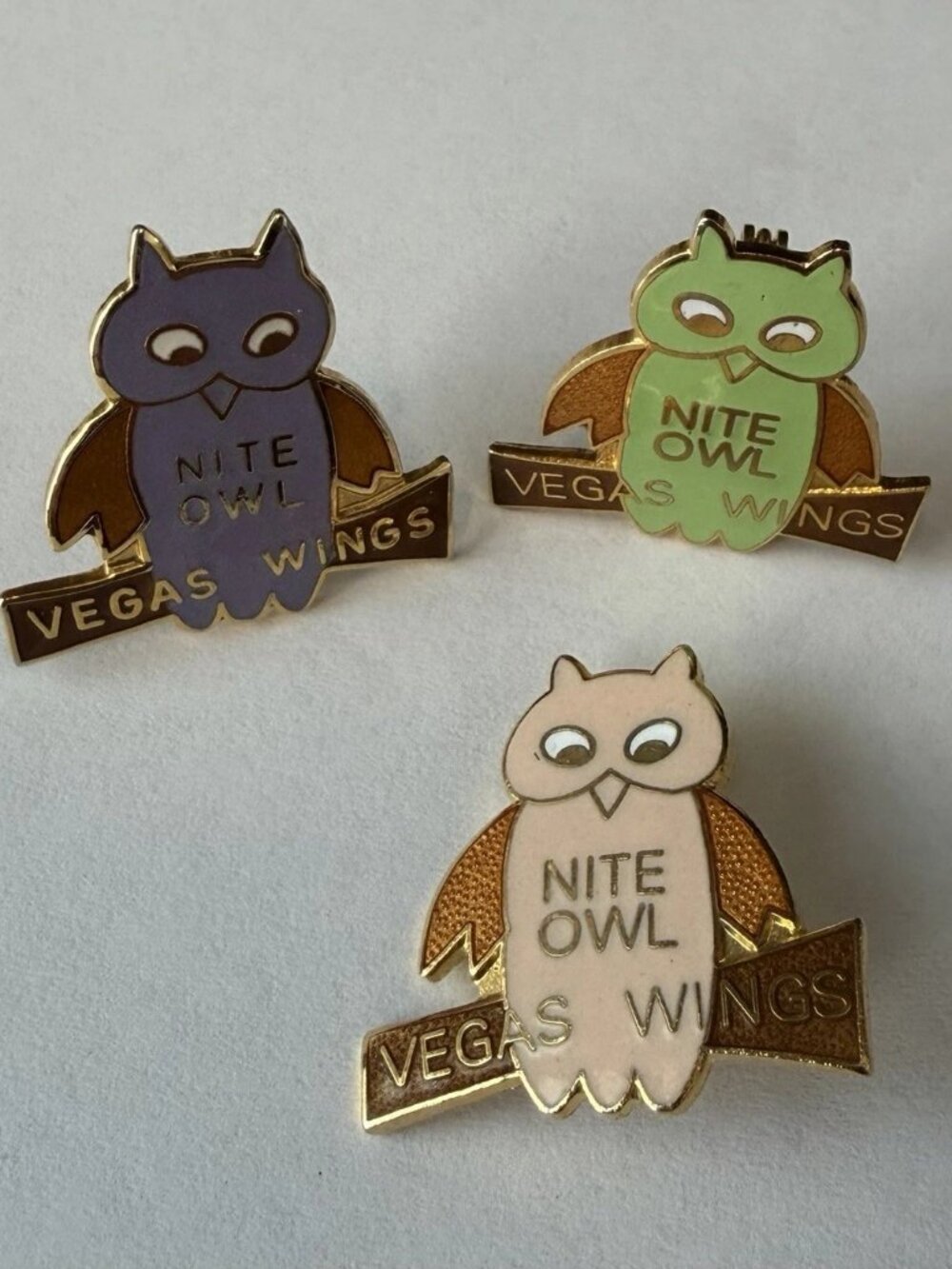 Lot of 3 Vintage Nite Owl Pins Las Vegas